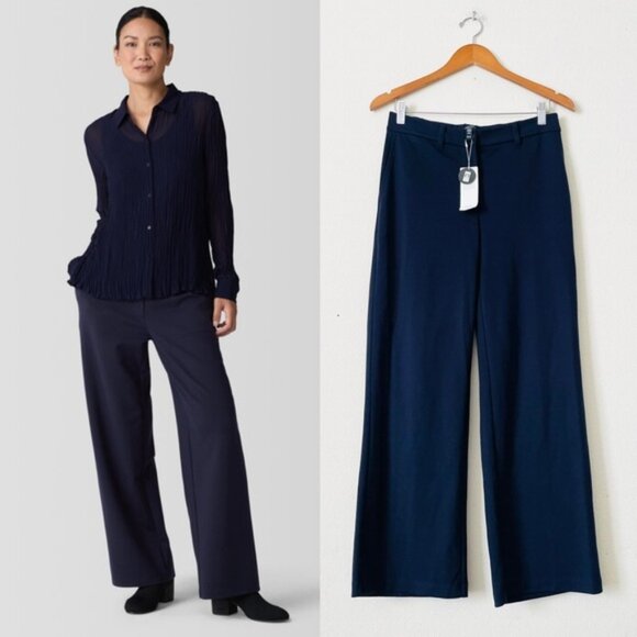 NWT Eileen Fisher SMALL PETITE Washable Flex Ponte Wide Trouser Pant in Ink navy - Picture 1 of 8